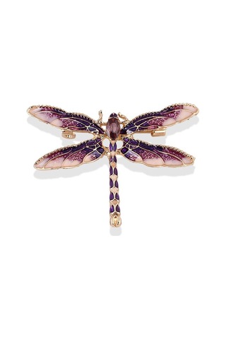 Sones Retro Yağ Damlayan Emaye Yusufçuk Broşu Mor