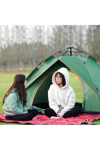 Çift Kapılı Otomatik Kurulum Kamp Çadırı 3 Kişilik Kolay Kurulum Piknik Plaj Çadır 200x150x125cm Yeşil