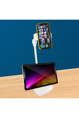 Zmc Bilişim Masa Üstü Tablet Ve Telefon Tutucu Plastik Aparat Beyaz Telefon Standı