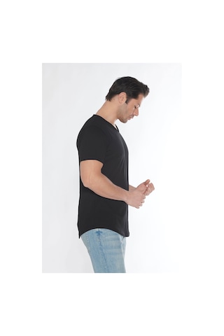 Black Horn Erkek Geniş Yaka %100 Pamuk Salaş T-shirt Siyah