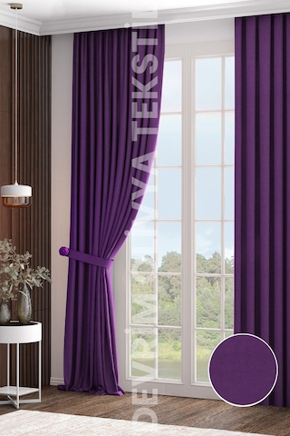 Shy Tekstil Lüks 1. Sınıf Özel Dikim Füme Blackout Fon Perde - Işık Geçirmez, Ekstraforlu Karartma Mor