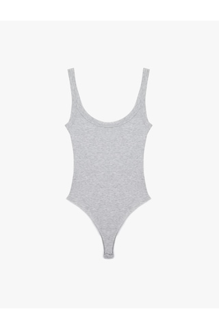Koton Slim Fit Kolsuz U Yaka Çıt Çıt Detaylı Body Gri 6sal30149ık Gri