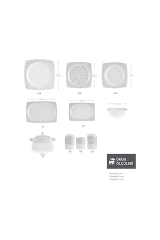 Karaca Square Bone Bridal 60 Parça 12 Kişilik Yemek Takımı