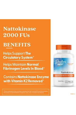 Doctor's Best Nattokinase Gut Health 2,000 Fus 270 Veggie Caps Aromasız