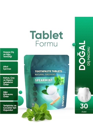 Tbrush Beyazlatıcı Aktif Karbonlu&Naneli Diş Macunu Tableti - Doğal Ve Etkili Beyazlatma 30Tablet
