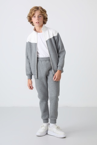 Tommy Life Gri Melanj Pamuklu Kalın İçi Tüylü Yumuşak Dokulu Standart Fit Nakışlı Erkek Çocuk Eşofman Takım - Gri Melanj