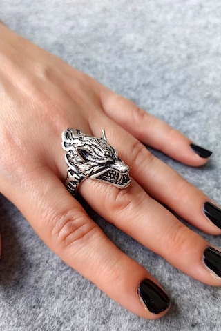 Antik Gümüş Kaplama Göktürkçe Türk Yazılı Ayarlanabilir Bozkurt Y - 511441904