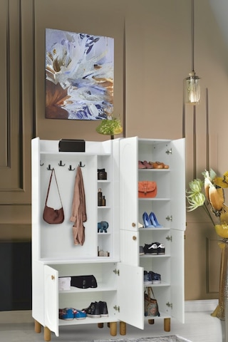 Lidya Portmanto Takımı Beyaz Raflı Askılıklı Ayakkabılık Dolap 140x37x195 cm
