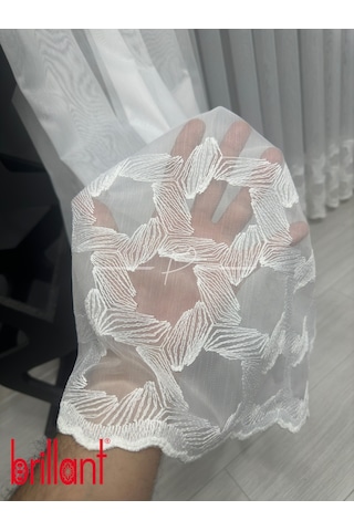 Tül Perde Brillant Etek İşleme Hexagon Desen Tt Zemin Ekru