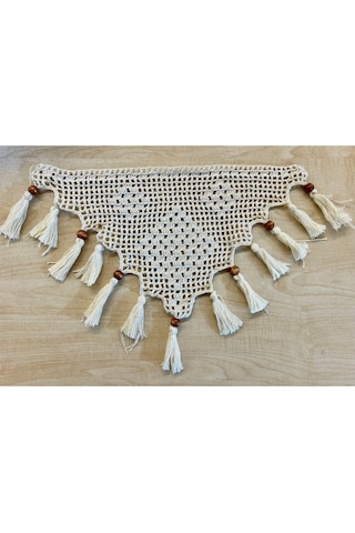 Buldan El İşi Danteli 5'li - Hazır Örülmüş Üçgen Dantel Saçaklı Püsküllü Krem