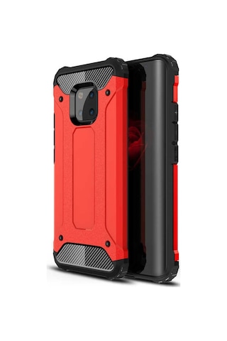 Noktaks - Huawei Uyumlu Huawei Mate 20 Pro - Kılıf Çift Katman Zırh Tank Crash Military Kapak - Kırmızı