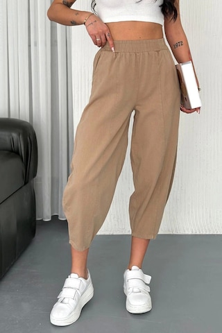 Meine Liebe Unterwäsche Kadın Pamuklu Bel Lastikli Dikiş Detaylı Camel Gabardin Kumaş Pantolon Camel