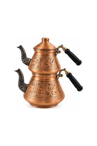 Aura Copper Bakır Çaydanlık Takımı 26 Cm Geleneksel Desenli Ac-cy-21