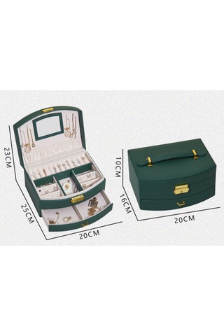 Yystore Takı Saklama Kutusu Çift Çekmeceli Tip Koyu Yeşil
