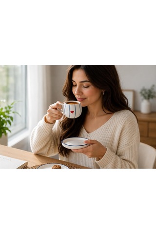 2 Kişilik Seramik 90 Ml Türk Kahvesi Fincan Takımı Kalpli Diğer