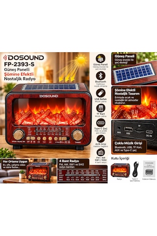Dosound Fp-2393-s Şömine Efektli Bluetooth Nostaljik Radyo