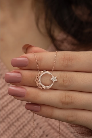 925 Ayar Rose Ayyıldız Kadın Gümüş Kolye (484542788)
