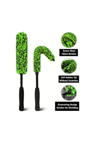 Fochsia 2 Adet Yeşil Araba Tekerlek Göbek Fırçası Uzun Saplı Lastik Jant Temizleme Fırçası Dayanıklı Pp Malzeme Yeşil Fırça Siyah Sap