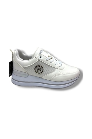 Wickers 2927-26 Cilt Deri Dolgu Topuklıu Anatomik Kadın Sneaker Beyaz Gri Beyaz