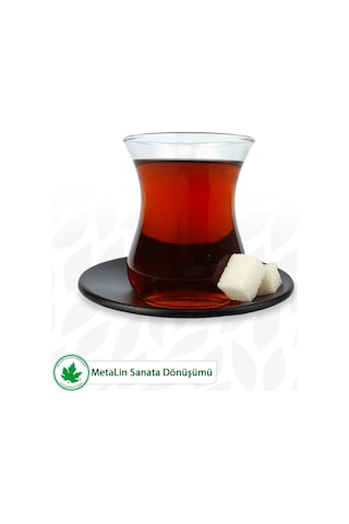 12'li Metal Çay Tabağı - Siyah Siyah