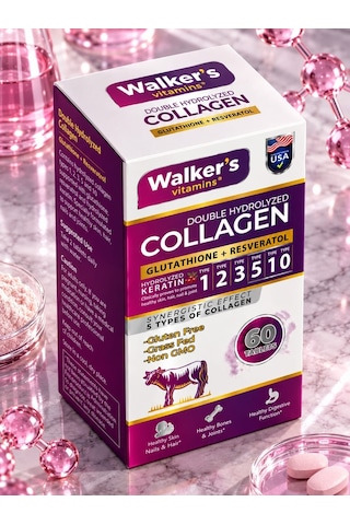 Walker's Vitamins Premium 5 Tip Kolajen Keratin Çinko Bromelain Biotin İçeren Güzellik Saç Cilt Destek Tableti