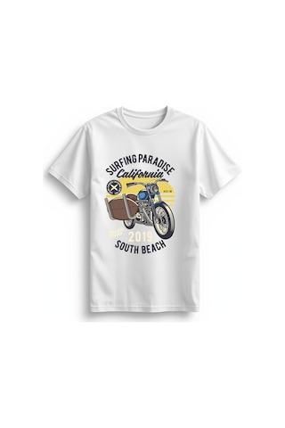 Paybuy Kadın Retro Motosiklet Baskılı Kısa Kollu Tişört Surfing Paradise