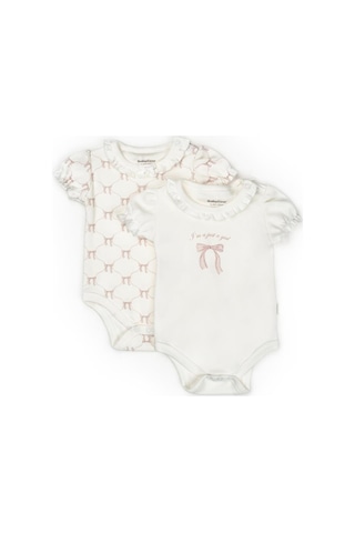 BabyCosy Organic Wear Bebek 2li Kısa Kollu Zıbın Body - Bebek, Yenidoğan %100 Organik Pamuk - Csy8168 Pudra