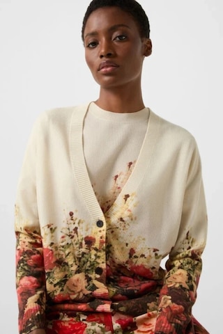 Bogner Heidi Yün Karışımlı Floral Tasarım Lüks Kadın Hırka Bej-kırmızı