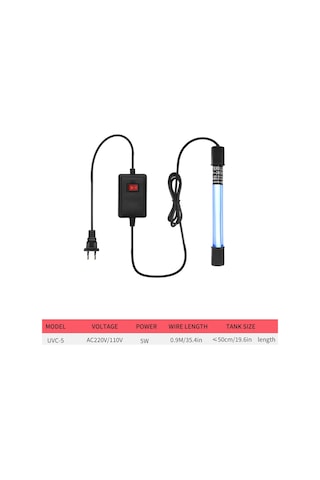 Padalink Akvaryum İçin Uvc-5 Dalgıç Uv Cihazı - 99.99% Etkili Dezenfeksiyon, Hızlı Temizlik, Su Canlıları Sağlığı Koruma Timer Yok, Avrupa Standartı Mor
