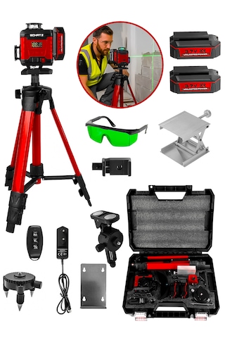 Schatz Profesyonel 360 16 Köşe Otomatik Hizalama Tripod'lu Yeşil Işık Lazer Hizalama Kırmızı