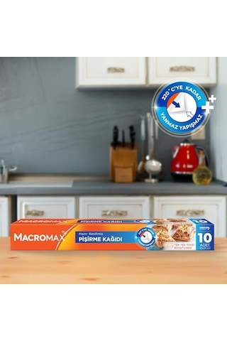 Macro Max Hazır Kesilmiş Pişirme Kağıdı 10 Adet, Standart Fırın Tepsisi Boyutu 42x37 Cm Açık Altın