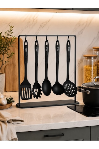 5 Parça Siyah Mutfak Servis Seti - Isıya Dayanıklı Kepçe Spatula Kaşık Hazırlık Seti 5 Parça Siyah Mutfak Servis Seti - Isıya Dayanıklı Kepçe Spatula Kaşık Hazırlık Seti