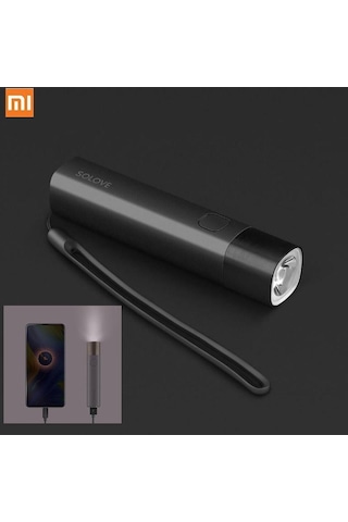 Siyah Xiaomi Solove El Feneri X3 Usb Tip-c Şarj Edilebilir Elektrikli Torch Parlaklık Edc El Feneri 3000 Mah Güç Bankası Mini Led Torch Siyah