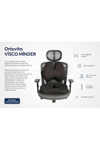 Yeni Nesil Visco Ortopedik Ergonomik Oto Ofis Koltuk Sandalye Bel Destek Minderi Ve Visco Oturma Minderi 2 Li Set Geometrik Siyah