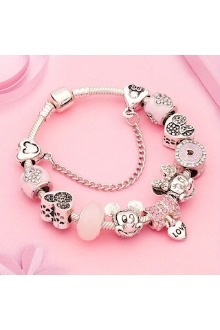 Mickey & Minnie Mouse Love Pink Charmlı Bileklik