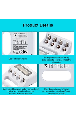 Xindoker Hızlı Şarjlı 4 Yuvalı Lcd Ekranlı Aa/aaa Pil Şarj Cihazı - Usb 2a