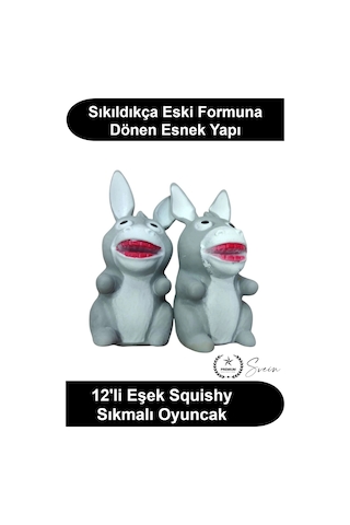 Eşek Eşek Tasarımlı 12'li Paket Sıkmalı Yumuşak Oyuncak Stres Giderici Esnek Sukuşi Antistres Seti