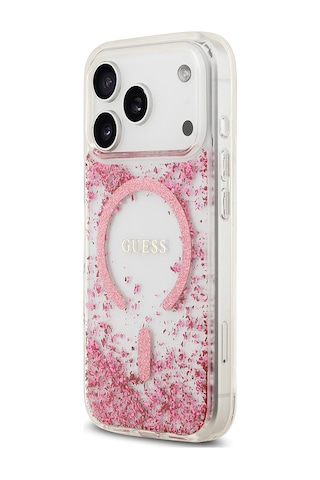 Apple Uyumlu iPhone 17 Pro Kılıf Guess Lisanslı M-safe Şarj Özellikli Transparan Resin Bottom Kapak Pembe Pembe