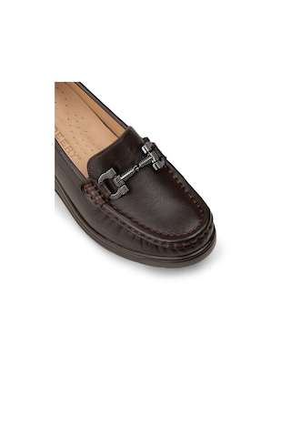 Deery Kadın Hakiki Deri Kahverengi Dolgu Topuk Loafer - N1742zkhvc01