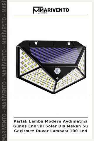 Parlak Lamba Modern Aydınlatma Güneş Enerjili Solar Dış Mekan Su Geçirmez Duvar Lambası 100 Led