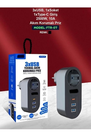 Ftr007 3'usb 1'soket Giriş 2500w 10a Termal Akım Korumalı Çoklayı