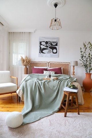 Vivamaison Çift Kişilik Waffle Pike Yatak Örtüsü Pamuklu Adaçayı Yeşil