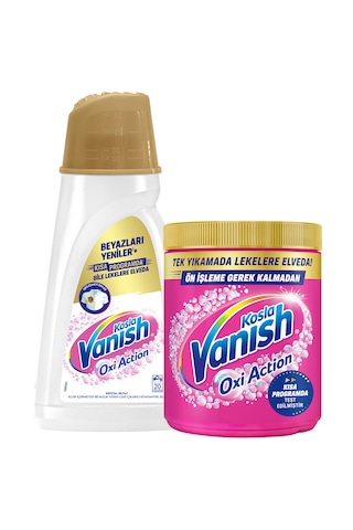 Vanish Oxi Action Deterjan Güçlendirici ve Leke Çıkarıcı Sıvı Kristal Beyaz 1 L + Toz Renkliler 480 Gr