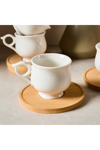 Perotti 16007 Muna Bambu Tabaklı 12 Parça Porselen Kahve Fincanı