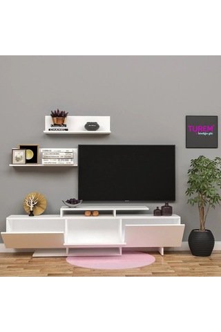 Kar Beyaz Üst Raflı Tv Ünitesi Mdf Siyah