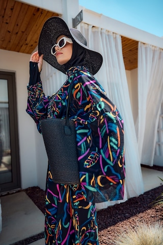 Remsa Tesettür Mayo Üzerine Tek Kaftan Kimono Pareo Siyah04 Rp035 Yağmur Siyah