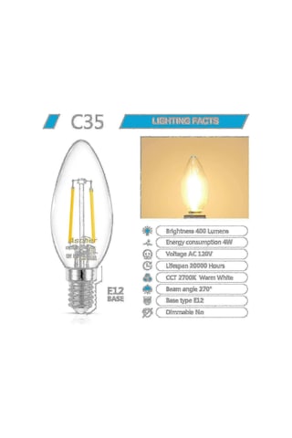 Klasik E12 Led Şamdan Ampul, Eşdeğer 40w, Sıcak Beyaz 2700k, Filament Şeffaf Cam, Kısılamaz, 10'lu Paket - Ev İçin Şık Aydınlatma Diğer