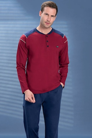 Remsa Erkek Penye Yarım Düğme Detay Uzun Kol Pijama Takımı 2134 Bordo05