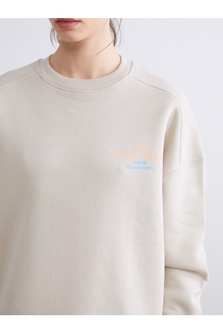 Lcw Vision Bej Baskılı Oversize Kadın Kalın Sweatshirt