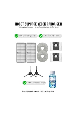 Dreame L10s Pro Ultra Head İle Uyumlu 2 Yan Fırça 2 Filtre 2 Mop 1 Deterjan 2 Toz Torbası Genel